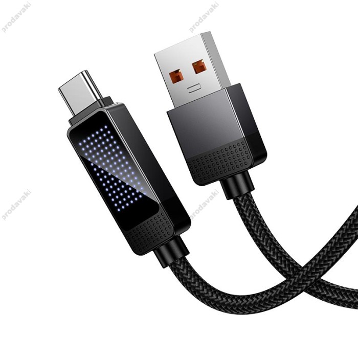 Кабель HOCO U154 Matrix charging data cable with digital display USB to Type-C 100W 5A 1.2m Black