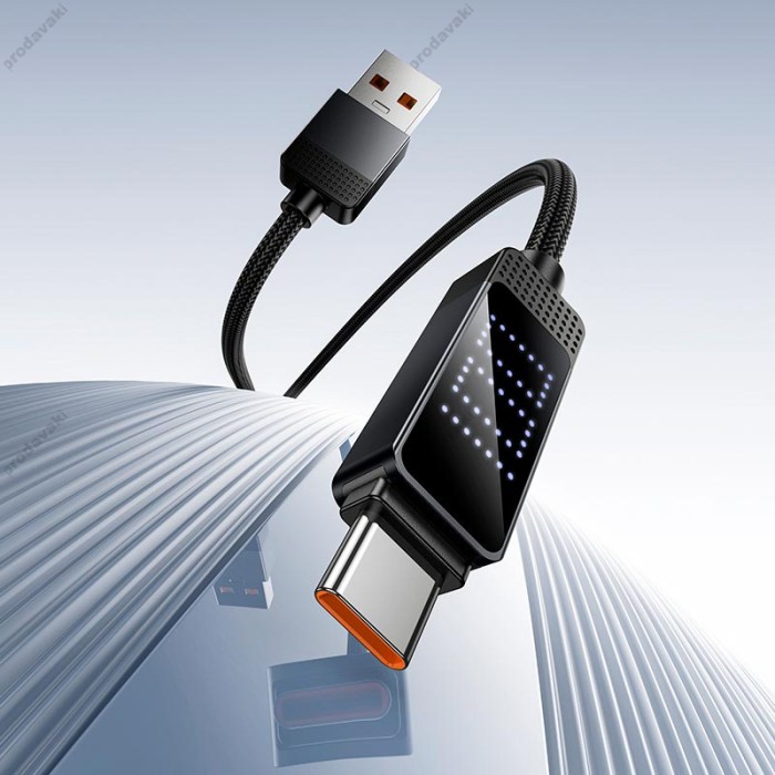 Кабель HOCO U154 Matrix charging data cable with digital display USB to Type-C 100W 5A 1.2m Black