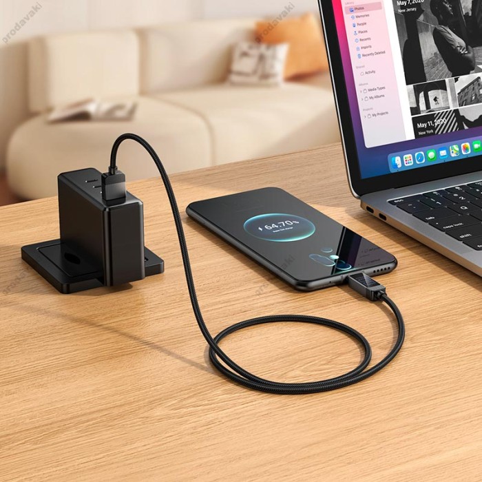 Кабель HOCO U154 Matrix charging data cable with digital display USB to Type-C 100W 5A 1.2m Black