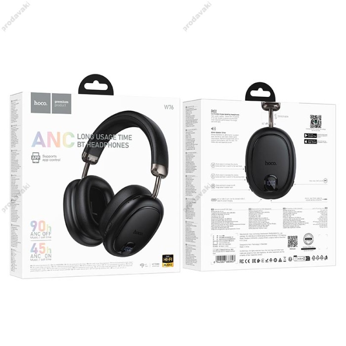 Бездротові Bluetooth навушники Hoco W76 Brocade ANC BT headphones BT6.0 Black