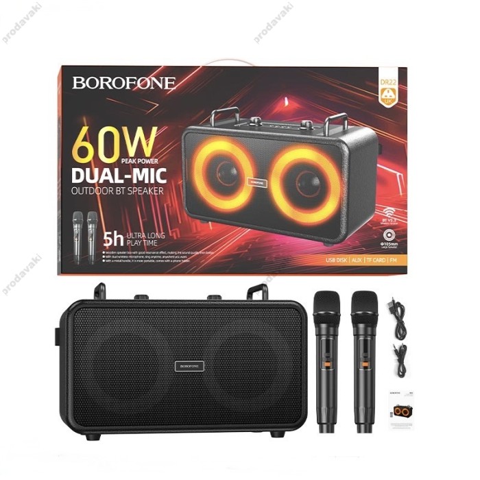 Портативна колонка система караоке Bluetooth Borofone DR22 Present з 2-ма мікрофонами 60W Black