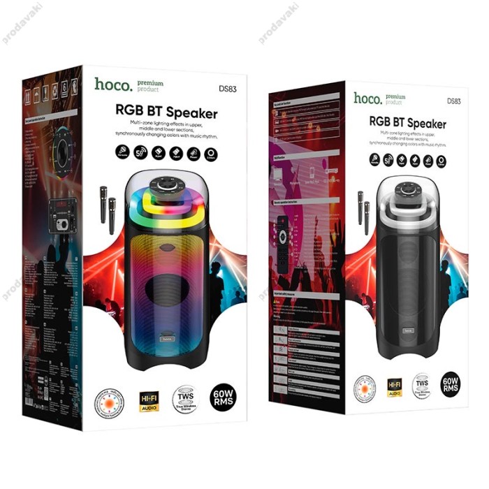 Портативна колонка Bluetooth HOCO DS83 RGB Genial karaoke з 2-ма мікрофонами 60W Black