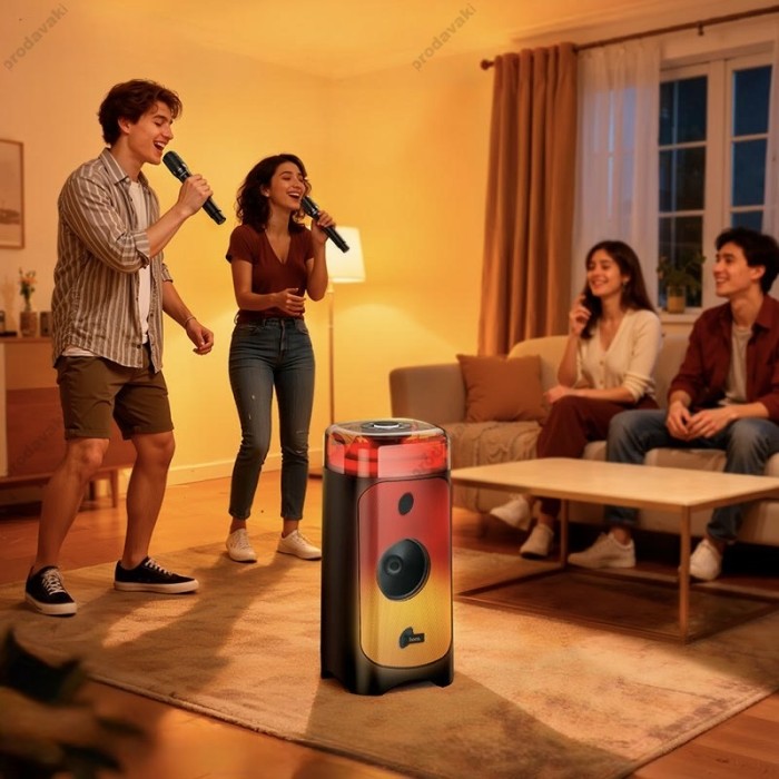 Портативна колонка Bluetooth HOCO DS83 RGB Genial karaoke з 2-ма мікрофонами 60W Black