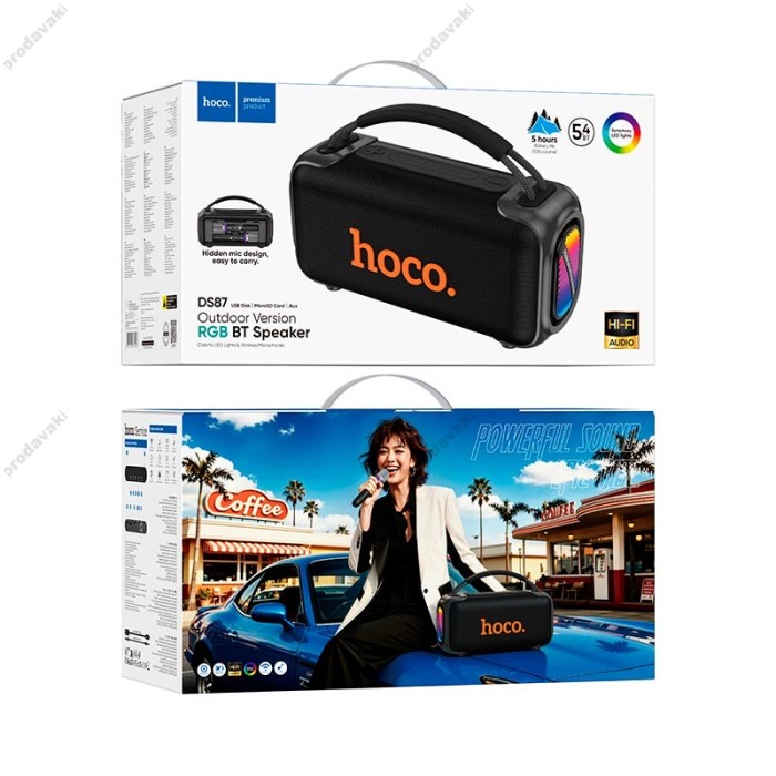 Портативна колонка Bluetooth HOCO DS87 RGB speaker karaoke з 2-ма мікрофонами 50W Black