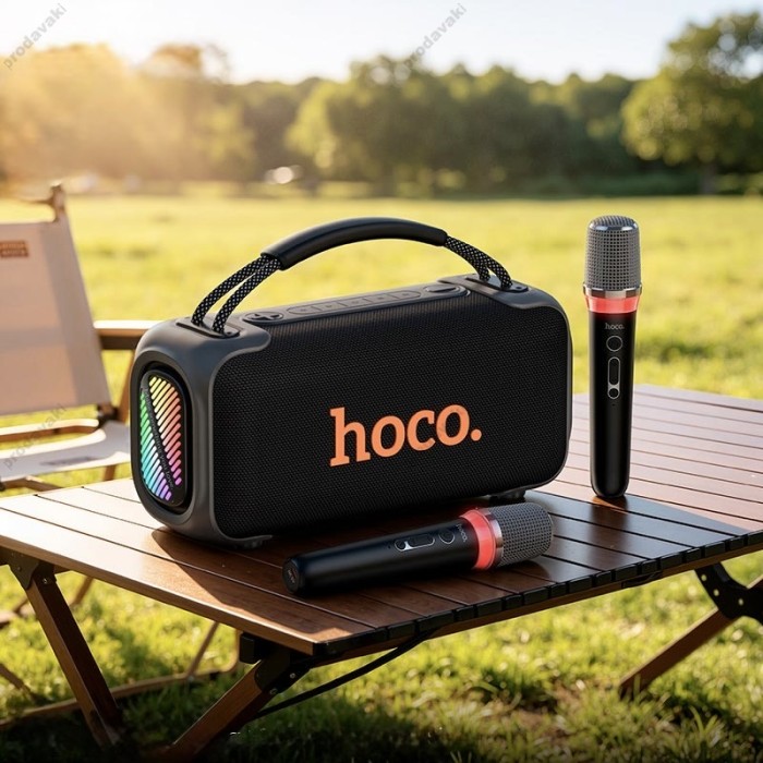 Портативна колонка Bluetooth HOCO DS87 RGB speaker karaoke з 2-ма мікрофонами 50W Black