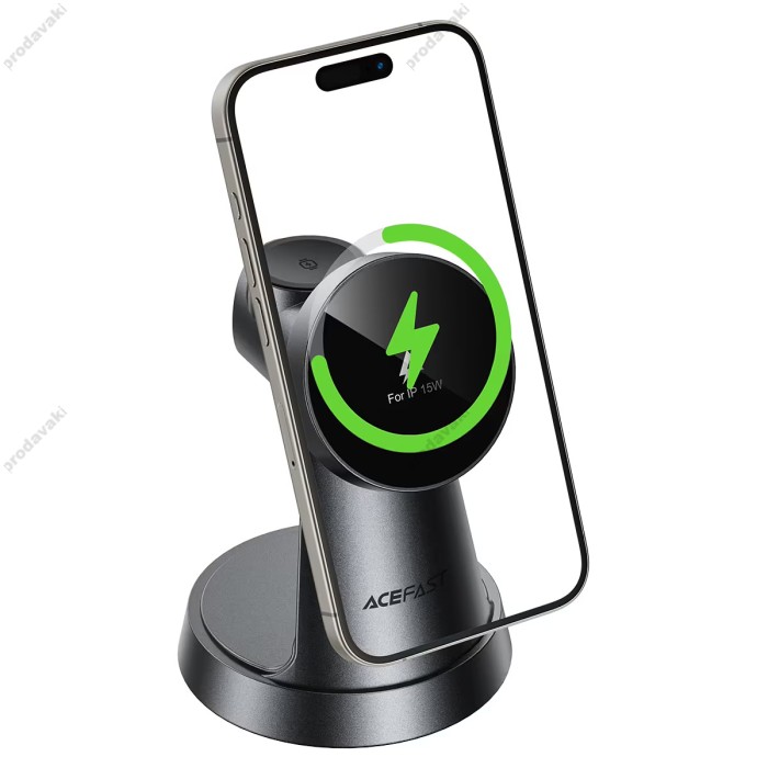 Бездротова зарядка ACEFAST E48 3in1 wireless charging desktop stand 15W Grey