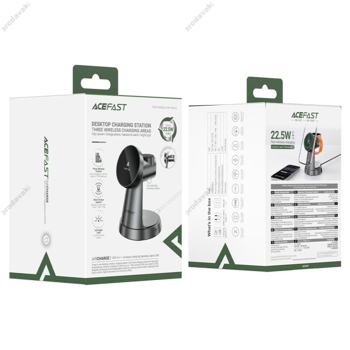 Бездротова зарядка ACEFAST E48 3in1 wireless charging desktop stand 15W Grey