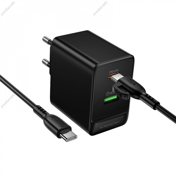 Мережевий зарядний пристрій Borofone BAS16A Erudite charger Type-C cable 45W Black