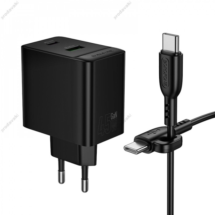 Мережевий зарядний пристрій Borofone BAS16A Erudite charger Type-C cable 45W Black
