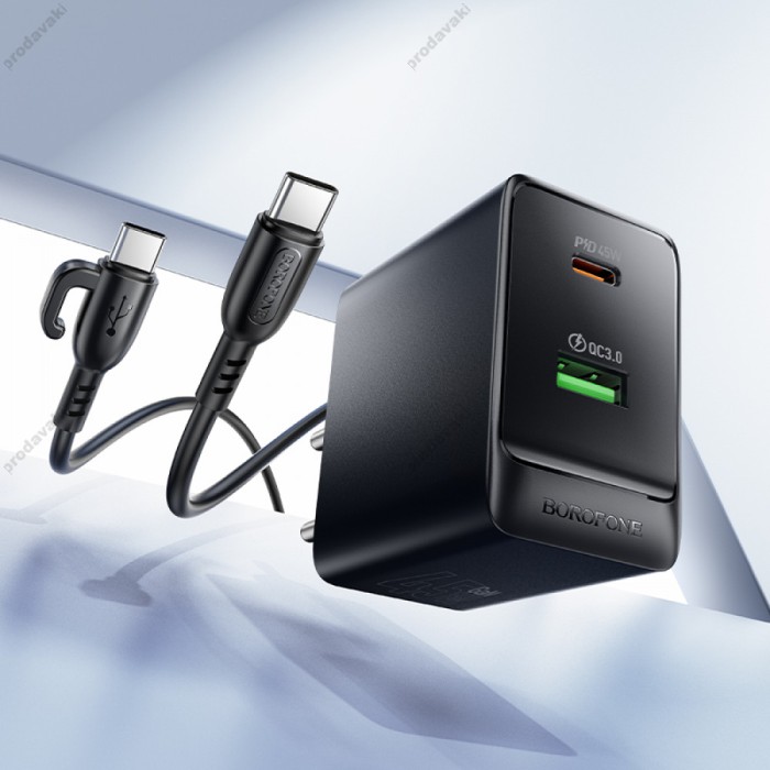 Мережевий зарядний пристрій Borofone BAS16A Erudite charger Type-C cable 45W Black