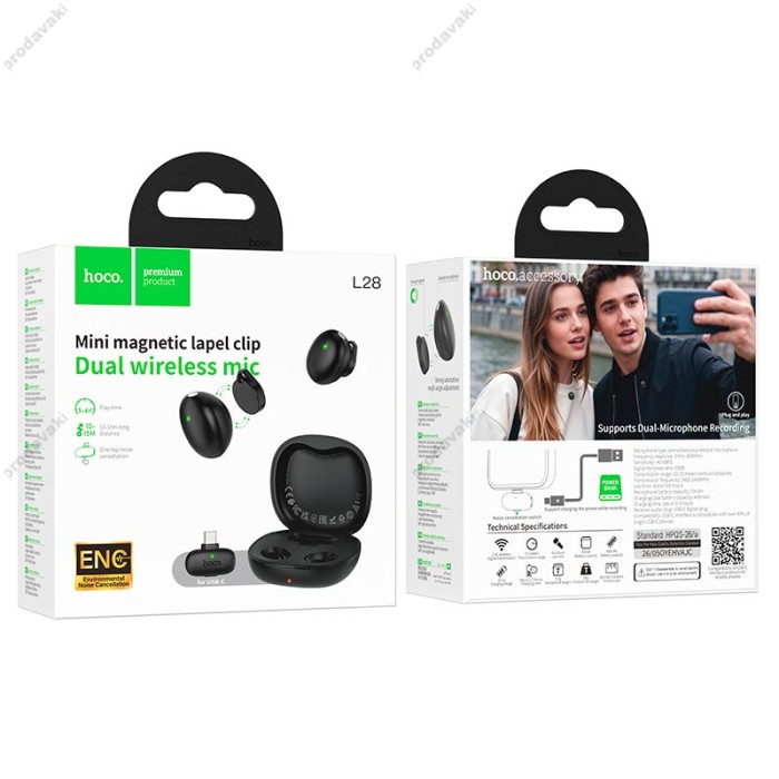 Бездротовий мікрофон HOCO L28 Thorough wireless microphone Type-C 2 мікрофона Black
