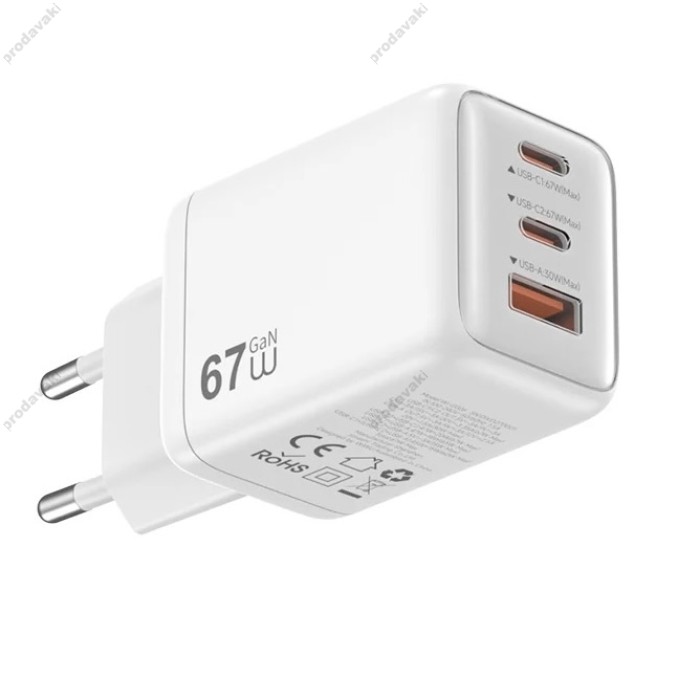Мережевий зарядний пристрій WIWU Wi-G026 GaN Cube Fast Charger 67W White