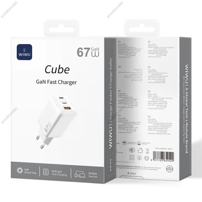 Мережевий зарядний пристрій WIWU Wi-G026 GaN Cube Fast Charger 67W White