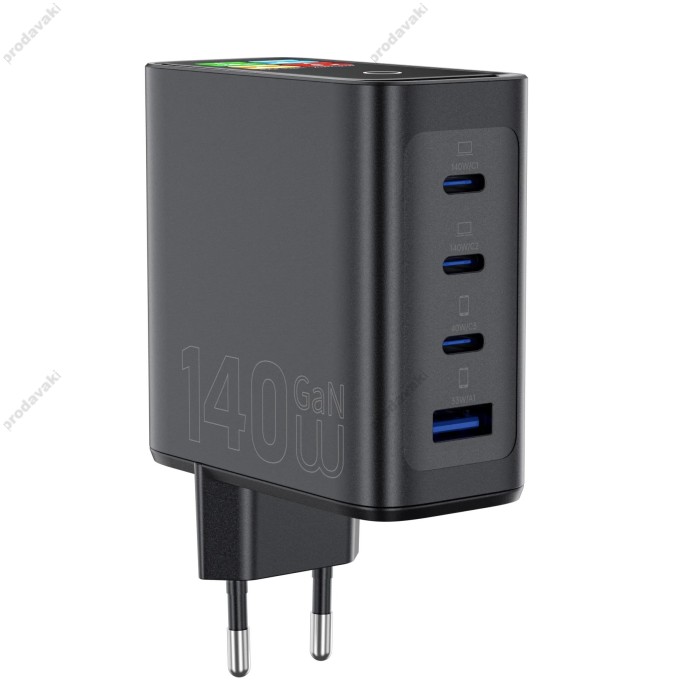 Мережевий зарядний пристрій Wiwu Wi-G028 GaN Voyager Intelligent Display Wall Charger 140W Black