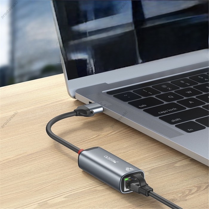 Мережевий адаптер Yesido HB26 Type-C/USB to RJ45 1000 Mbps 0.21m Grey