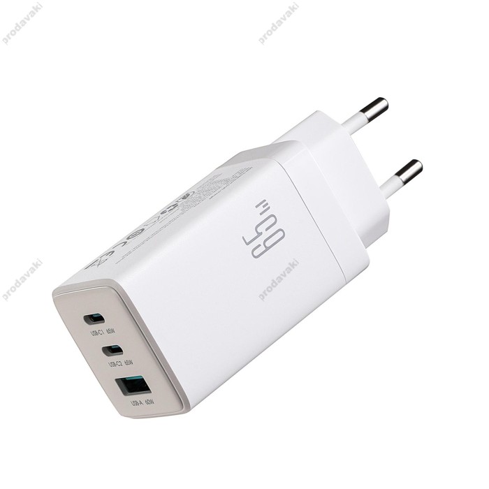 Мережевий зарядний пристрій JoyRoom JR-TG10 GaN Three-Port Type-C cable 65W White