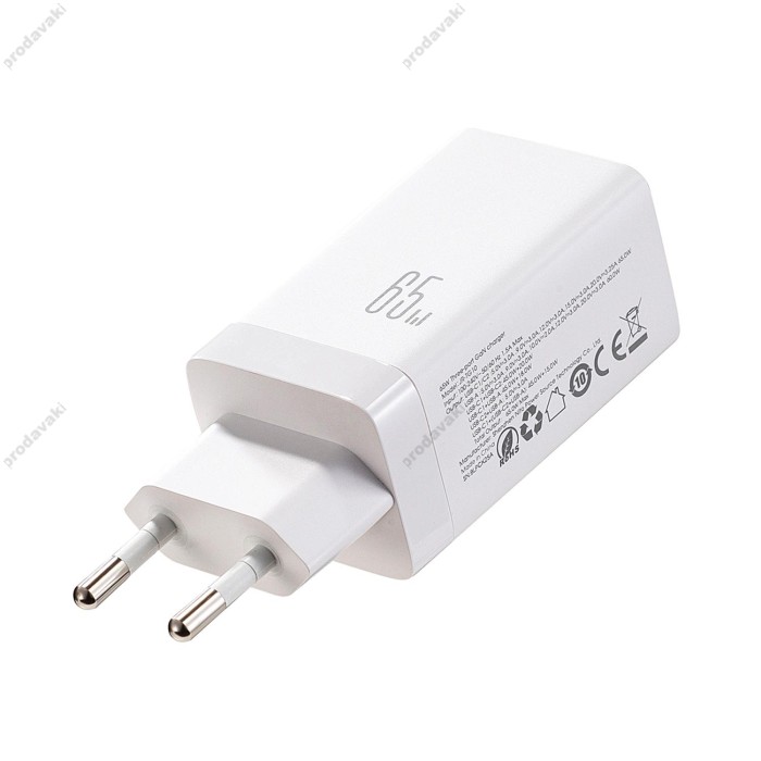 Мережевий зарядний пристрій JoyRoom JR-TG10 GaN Three-Port Type-C cable 65W White