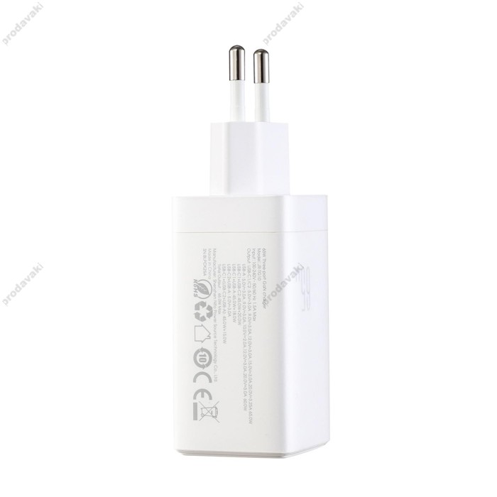 Мережевий зарядний пристрій JoyRoom JR-TG10 GaN Three-Port Type-C cable 65W White