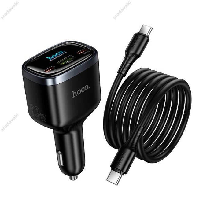 Автомобільний зарядний пристрій HOCO Z70 Speed car charger with TFT display Type-C Cable 93W Black