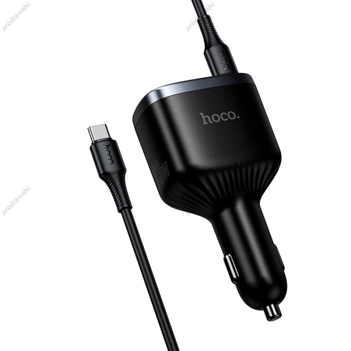 Автомобільний зарядний пристрій HOCO Z70 Speed car charger with TFT display Type-C Cable 93W Black
