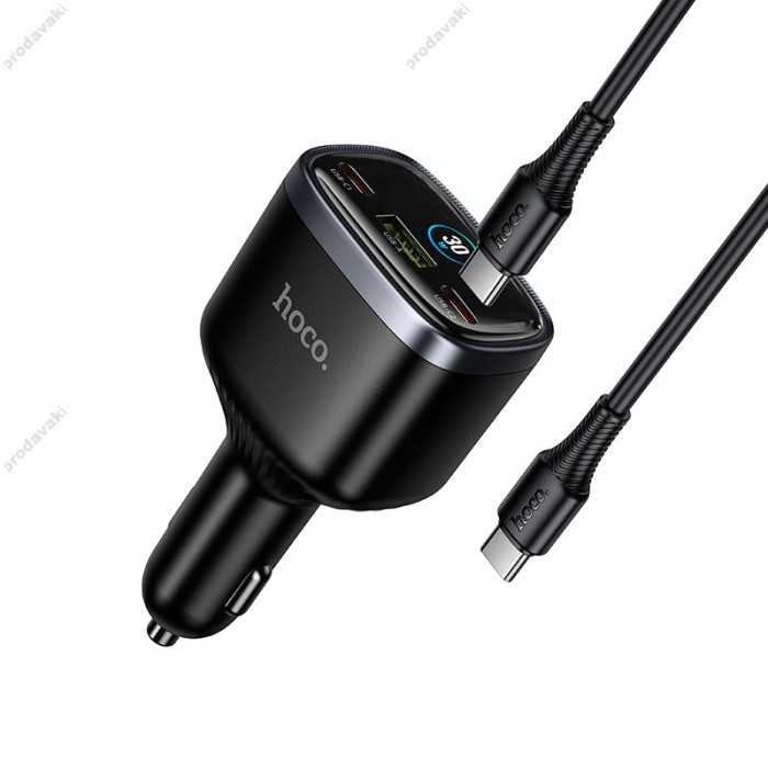 Автомобільний зарядний пристрій HOCO Z70 Speed car charger with TFT display Type-C Cable 93W Black