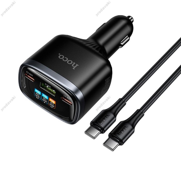 Автомобільний зарядний пристрій HOCO Z70 Speed car charger with TFT display Type-C Cable 93W Black