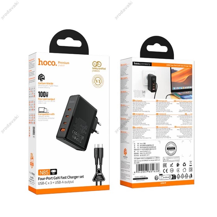 Мережевий зарядний пристрій HOCO N85 Vigoroso charger Type-C cable 100W Black