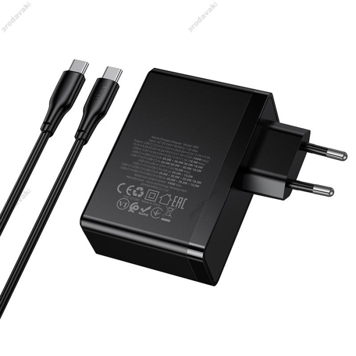 Мережевий зарядний пристрій HOCO N85 Vigoroso charger Type-C cable 100W Black