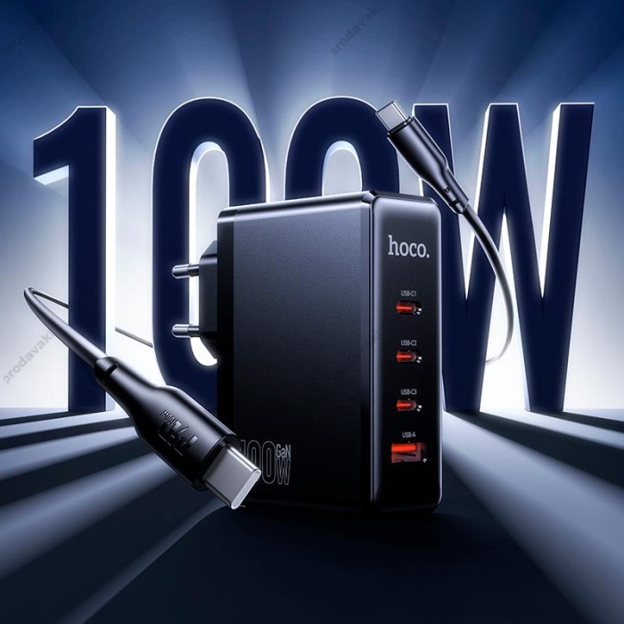Мережевий зарядний пристрій HOCO N85 Vigoroso charger Type-C cable 100W Black