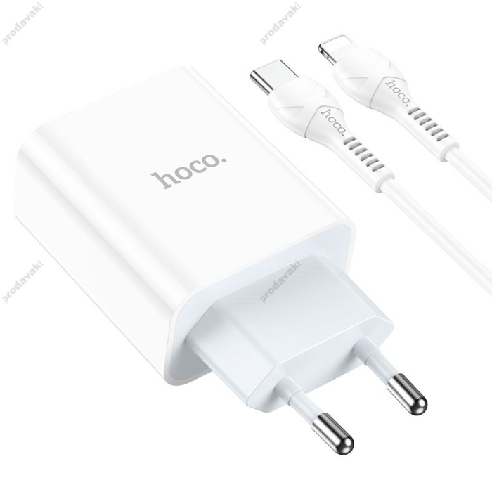 Мережевий зарядний пристрій HOCO C97A dual port charger Lightning cable 20W White