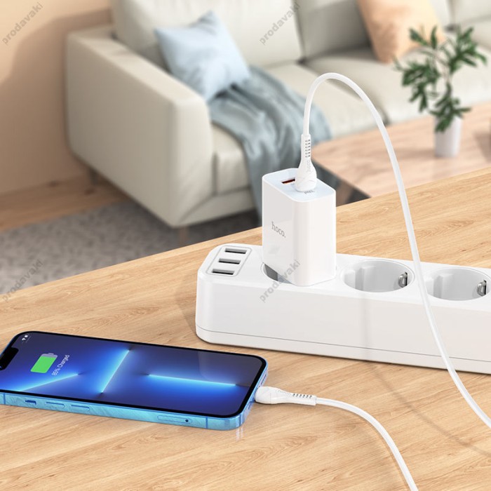 Мережевий зарядний пристрій HOCO C97A dual port charger Lightning cable 20W White