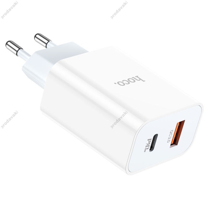 Мережевий зарядний пристрій HOCO C97A dual port charger Lightning cable 20W White