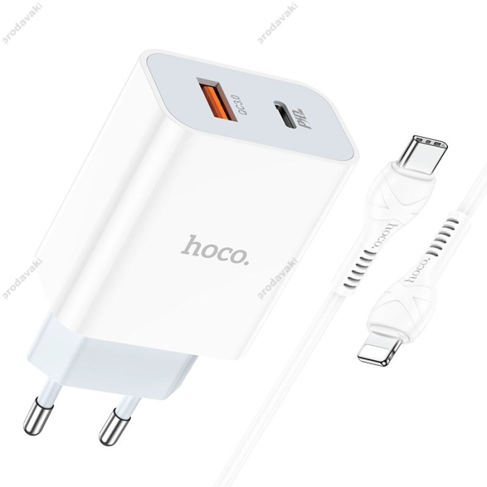 Мережевий зарядний пристрій HOCO C97A dual port charger Lightning cable 20W White