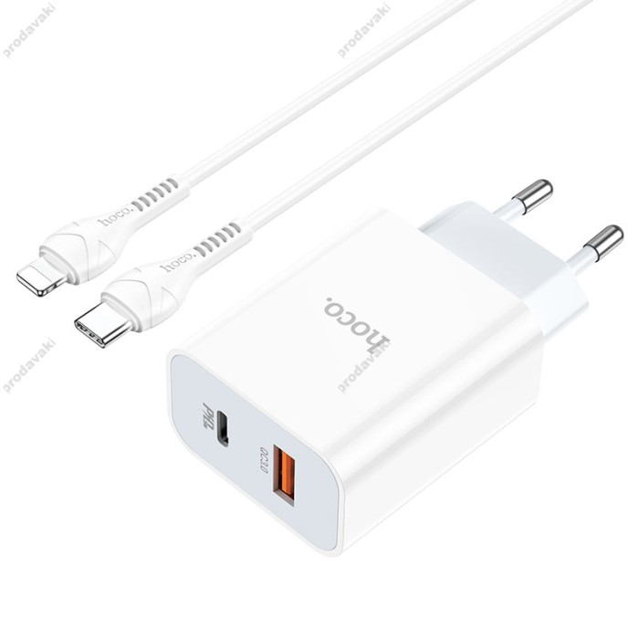 Мережевий зарядний пристрій HOCO C97A dual port charger Lightning cable 20W White