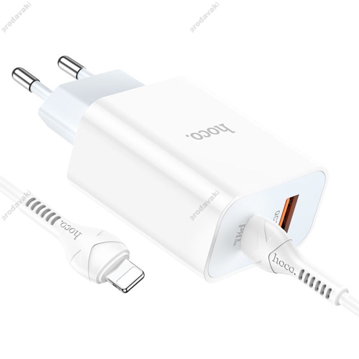 Мережевий зарядний пристрій HOCO C97A dual port charger Lightning cable 20W White