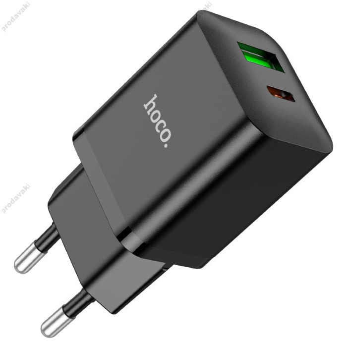 Мережевий зарядний пристрій HOCO N28 Founder dual port charger Lightning cable 20W Black