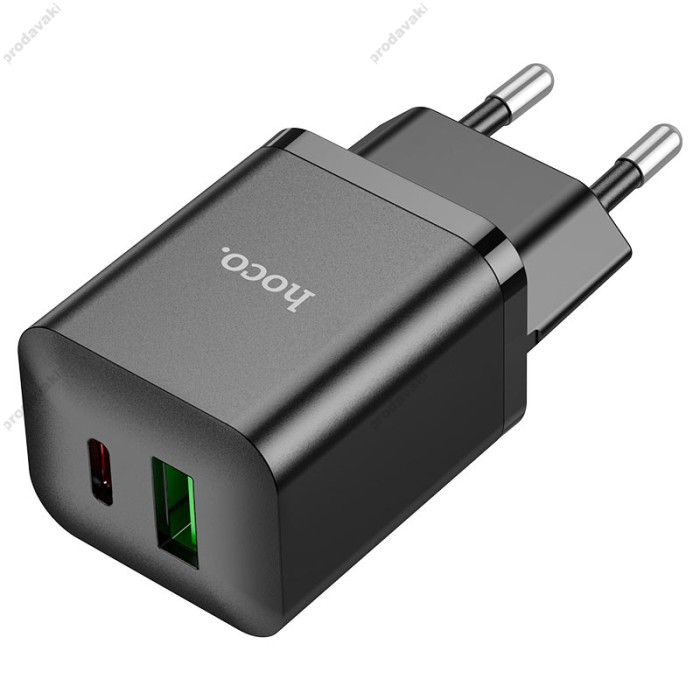Мережевий зарядний пристрій HOCO N28 Founder dual port charger Lightning cable 20W Black