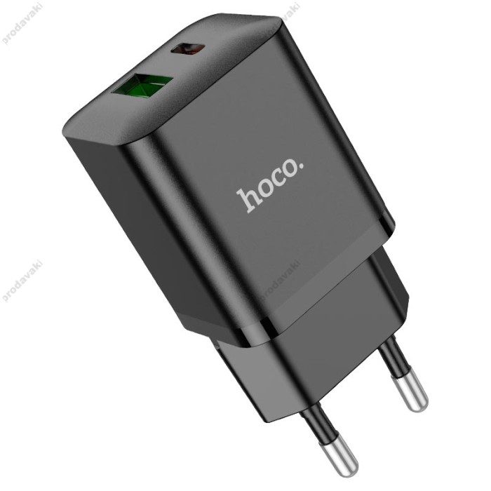 Мережевий зарядний пристрій HOCO N28 Founder dual port charger Lightning cable 20W Black