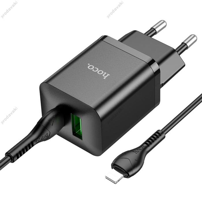 Мережевий зарядний пристрій HOCO N28 Founder dual port charger Lightning cable 20W Black