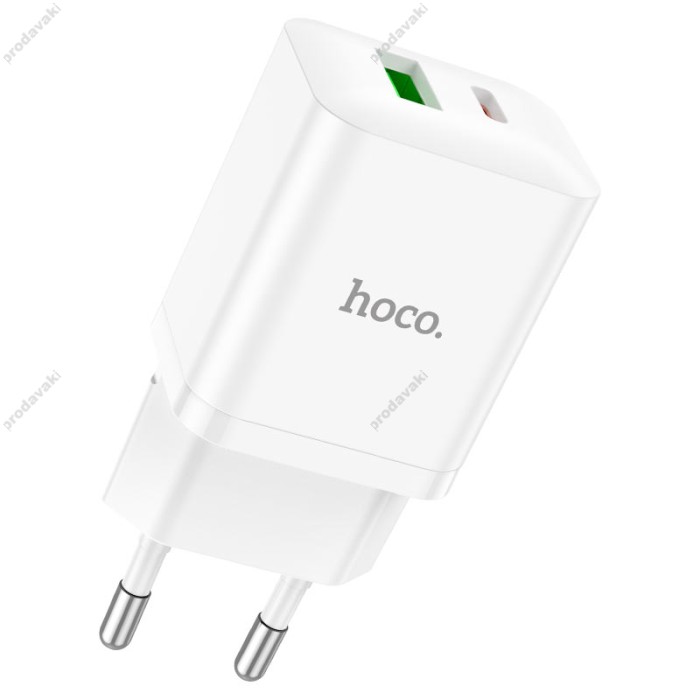 Мережевий зарядний пристрій HOCO N28 Founder dual port charger Lightning cable 20W White