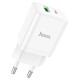 Мережевий зарядний пристрій HOCO N28 Founder dual port charger Lightning cable 20W White