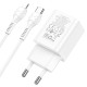 Мережевий зарядний пристрій HOCO N28 Founder dual port charger Lightning cable 20W White
