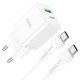 Мережевий зарядний пристрій HOCO N28 Founder dual port charger Type-C cable 20W White