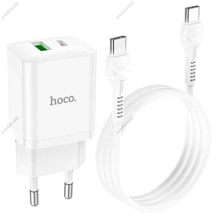 Мережевий зарядний пристрій HOCO N28 Founder dual port charger Type-C cable 20W White
