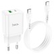 Мережевий зарядний пристрій HOCO N28 Founder dual port charger Type-C cable 20W White