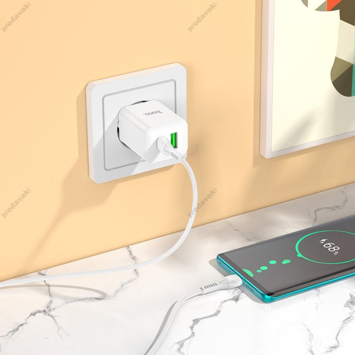 Мережевий зарядний пристрій HOCO N28 Founder dual port charger Type-C cable 20W White