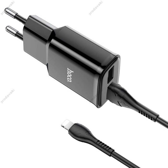 Мережевий зарядний пристрій HOCO C88A Star round dual port charger Lightning cable 12W Black