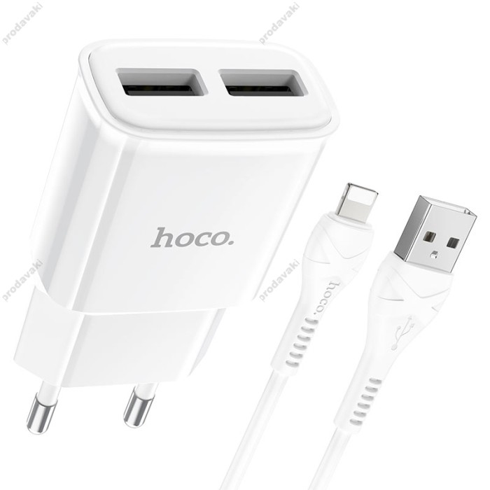 Мережевий зарядний пристрій HOCO C88A Star round dual port charger Lightning cable 12W White