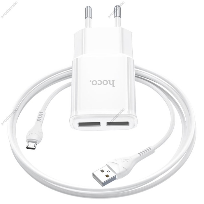 Мережевий зарядний пристрій HOCO C88A Star round dual port charger Micro USB cable 12W White