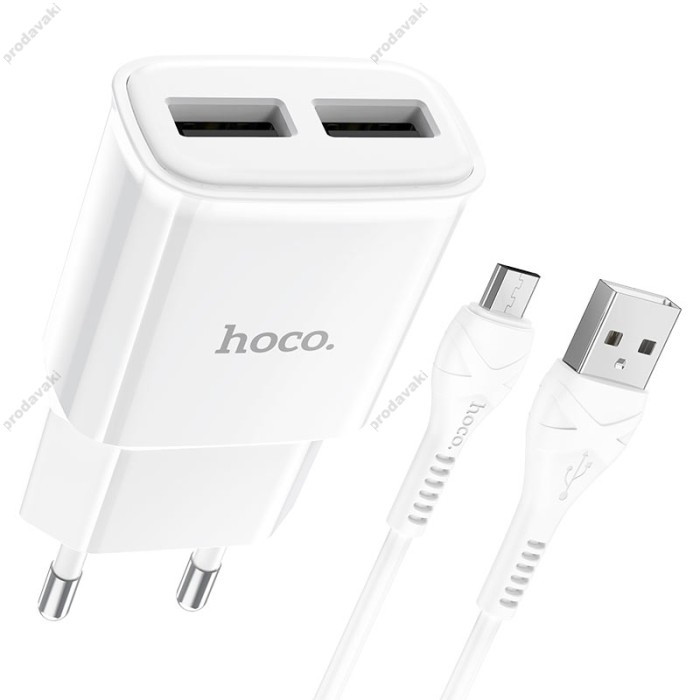 Мережевий зарядний пристрій HOCO C88A Star round dual port charger Micro USB cable 12W White